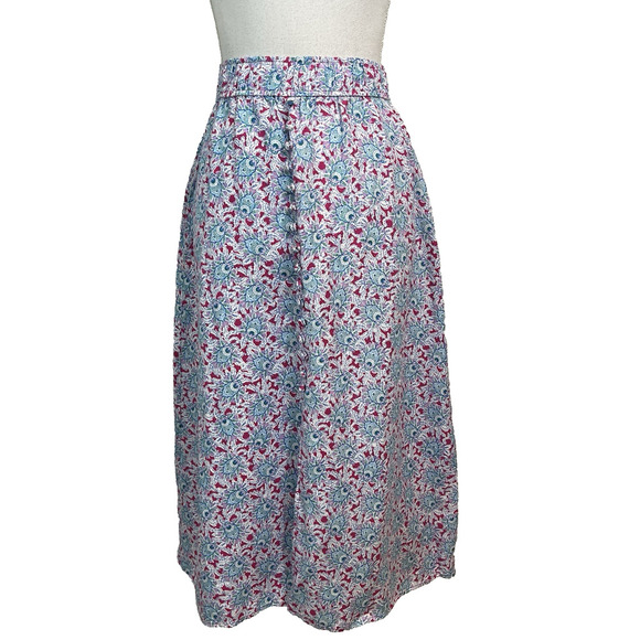 Ann Taylor Loft Skirt size Small Pink Blue Paisley Linen Midi A Line Summer - Picture 1 of 9